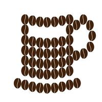 stilizzato boccale con piattino di caffè fagioli nel di moda Marrone logo icona etichetta design concetto caffè giorno isolato eps per etichetta, icona, logo, bandiera o ragnatela, prezzo etichetta, etichetta, annuncio pubblicitario o promo vettore