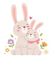 conigli abbraccio.due bello cartone animato conigli. contento animali.abbraccio giorno. vettore