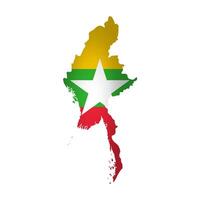 isolato illustrazione con nazionale bandiera con forma di Myanmar carta geografica. volume ombra su il carta geografica. bianca sfondo vettore