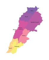 isolato illustrazione di semplificato amministrativo carta geografica di Libano. frontiere e nomi di il governatorati, regioni. Multi colorato sagome. vettore