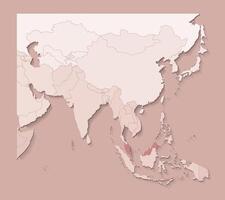illustrazione con asiatico le zone con frontiere di stati e segnato nazione Malaysia. politico carta geografica nel Marrone colori con regioni. beige sfondo vettore