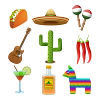 Icone messicane impostate piatte vettore