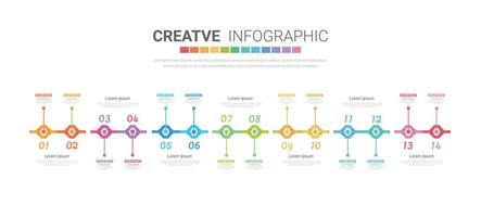 Infografica design modello con numeri 14 opzione per presentazione infografica, sequenza temporale infografica, passaggi o processi. vettore