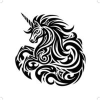 unicorno, mitologia creatura nel moderno tribale tatuaggio, astratto linea arte, minimalista contorno. vettore