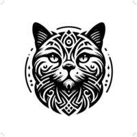 Britannico capelli corti gatto nel moderno tribale tatuaggio, astratto linea arte di animali, minimalista contorno. vettore