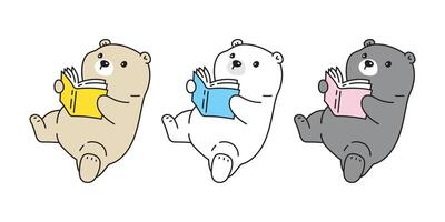 orso polare orso lettura libro icona logo orsacchiotto cartone animato personaggio simbolo illustrazione scarabocchio design vettore