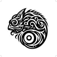 camaleonte nel moderno tribale tatuaggio, astratto linea arte di animali, minimalista contorno. vettore