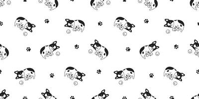 cane senza soluzione di continuità modello francese bulldog addormentato cibo ciotola osso palla giocattolo cartone animato ripetere sfondo piastrella sfondo sciarpa isolato illustrazione design vettore