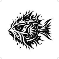 pesce palla moderno tribale tatuaggio, astratto linea arte di animali, minimalista contorno. vettore