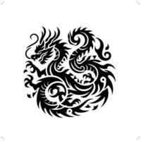 Cinese Drago nel moderno tribale tatuaggio, astratto linea arte di le persone, minimalista contorno. vettore