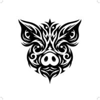 maiale nel moderno tribale tatuaggio, astratto linea arte di animali, minimalista contorno. vettore