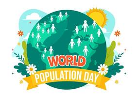 mondo popolazione giorno illustrazione su 11 ° luglio per aumentare consapevolezza di globale popolazioni i problemi nel piatto bambini cartone animato sfondo vettore