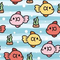 senza soluzione di continuità modello di carino pesce nuotare mare sfondo.marino animale personaggio cartone animato design.sotto il acqua.estate.spiaggia.oceano.kawaii.illustrazione. vettore