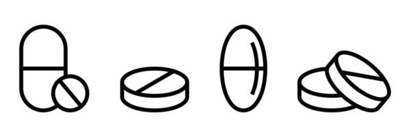 impostato di tavoletta icona impostare. pillola capsula nel linea. vitamina cartello. vettore