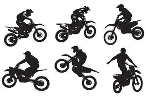 silhouette motocross da corsa, motocross corridore salto su un' motociclo gratuito vettore