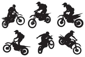 motocross da corsa, motocross corridore salto su un' motociclo, isolato silhouette, davanti Visualizza. inchiostro disegno, freestyle motocross professionista design vettore