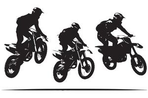 motocross da corsa, motocross corridore salto su un' motociclo, isolato silhouette, davanti Visualizza. inchiostro disegno, freestyle motocross professionista design vettore