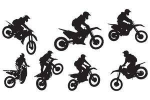 motocross da corsa, motocross corridore salto su un' motociclo, isolato silhouette, davanti Visualizza. inchiostro disegno, freestyle motocross professionista design vettore