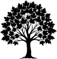un' nero e bianca silhouette di un' acero albero vettore