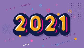 cartone animato 2021 felice anno nuovo funni card per volantino vacanze stagionali, biglietti di auguri e inviti, banner di congratulazioni. design del logo in stile fumetto per il calendario 2021. illustrazione vettoriale. vettore