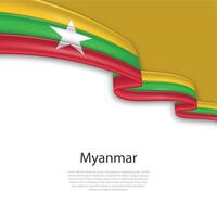 agitando nastro con bandiera di Myanmar vettore