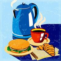 colazione, merenda barre, caffè. eseguita nel il stile di un vecchio manifesto vettore