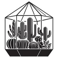 il silhouette di un' bicchiere terrario con vario cactus dentro vettore