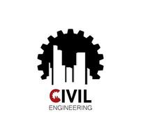 civile ingegneria logo design con Ingranaggio e edificio icona vettore