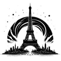 nero e bianca illustrazione di il eiffel Torre giro turistico nel Parigi vettore