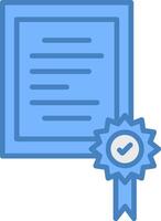 certificato linea pieno blu icona vettore