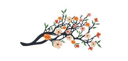 primavera fiori albero ramo, fiorire floreale isolato su bianca sfondo, giardino le foglie albero ramo illustrazione vettore
