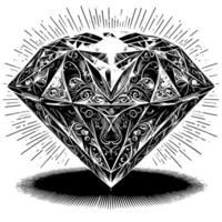nero e bianca silhouette di un' perfettamente tagliare scintillante solitario diamante pietra preziosa vettore