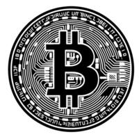 nero e bianca illustrazione di un' singolo bitcoin moneta vettore
