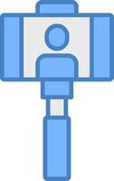 selfie linea pieno blu icona vettore