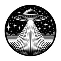 nero e bianca illustrazione di un ufo volante piattino vettore