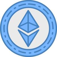 Ethereum moneta linea pieno blu icona vettore
