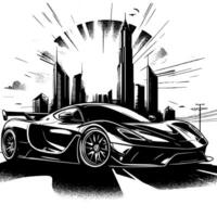 nero e bianca illustrazione di un' hypercar gli sport auto vettore