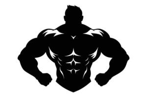 bodybuilder nero icona su bianca sfondo. bodybuilder silhouette vettore