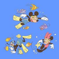 disney animato personaggio impostato Topolino topo minnie topo e Sciocco cartone animato nuoto nel il spiaggia vettore