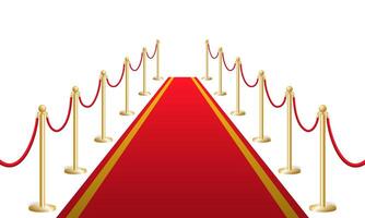 rosso tappeto con scherma oro dissuasori modello. sicurezza barriera con corda a solenne cerimonie e eventi vettore