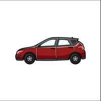 rosso auto hatchback cartone animato nel mano disegnato illustrazione vettore