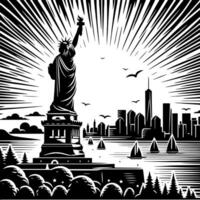 nero e bianca illustrazione di il statua di libertà giro turistico nel nuovo York città vettore