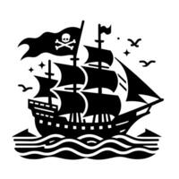 nero e bianca illustrazione di pirata nave vettore