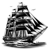 nero e bianca illustrazione di un' tradizionale vecchio andare in barca nave vettore