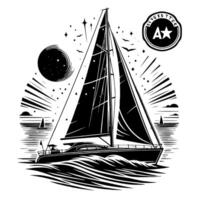 nero e bianca illustrazione di un' andare in barca barca vettore
