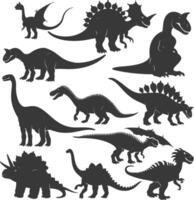 silhouette preistorico dinosauro vario nero colore solo vettore