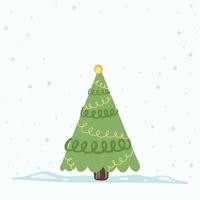 vettore albero di Natale isolato dallo sfondo. neve che cade durante le festività natalizie e il modello grafico di capodanno. moderno albero di tannenbaum decorato con luci e ornamenti.