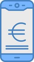 Euro mobile pagare linea pieno blu icona vettore