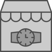 orologio negozio linea pieno in scala di grigi icona design vettore
