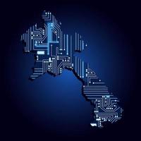 mappa di contorno del laos con un circuito elettronico tecnologico. vettore